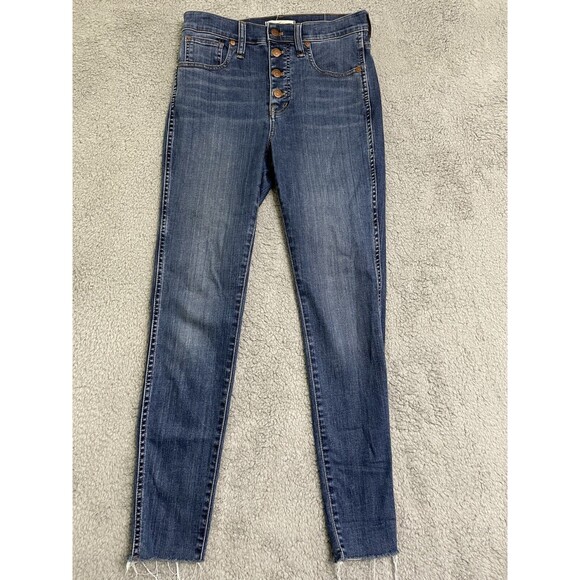 Madewell 10” High Rise Distressed Skinny Jeans Raw Hem Sz 27 Button Fly Stretch - Picture 3 of 12